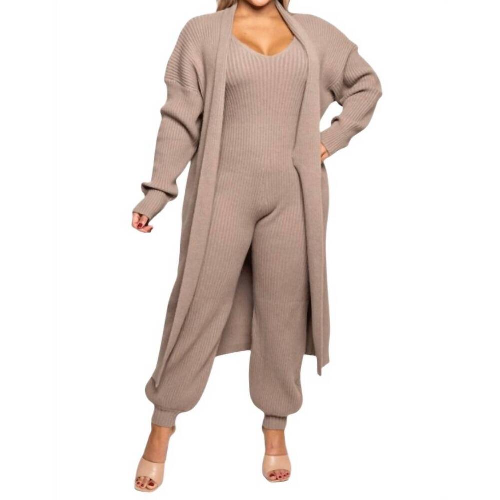 NEW CURVE MARKET katrina sweater jumpsuit and duster set plus in khaki